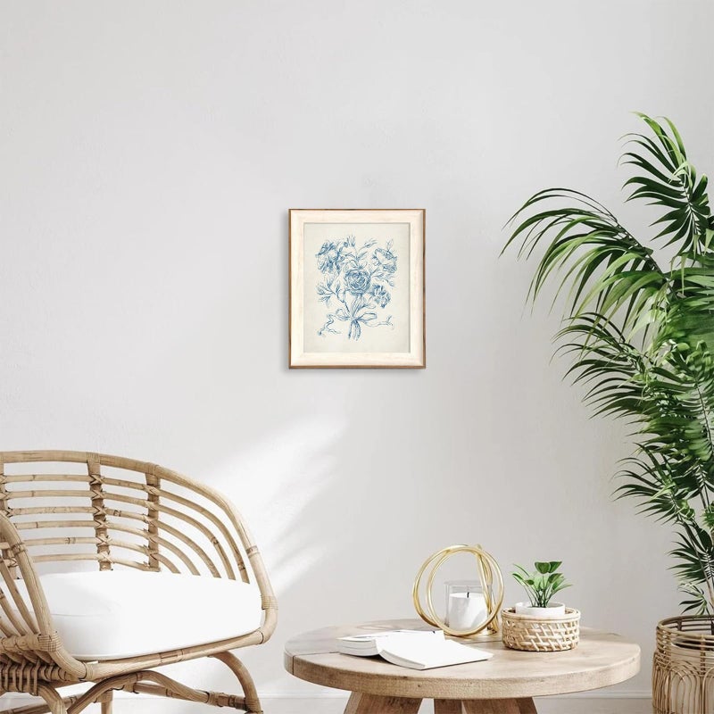 ASTRDECOR Framed Vintage Wall Art for Bathroom, Botanical Blue Wall Art for Home Decor Aesthetic, Victorian Blue Rose Bouquet Sketch Painting Floral Canvas Art Prints, Antique Flower Pictures for Living Room - 10''x12'' - Image 5
