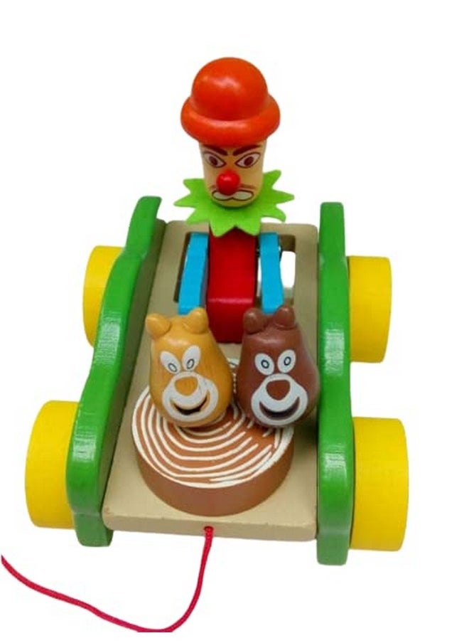 Smartcraft Smartcraft Wooden Drum Musical Pull Along Toy, Baby Early Walking Pull Toy, Rope Toy for Babies, Walking Toy Vehicle for Babies Wood, Multi Color (Pack of 1) (Joker)  - Image 1