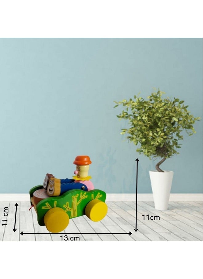 Smartcraft Smartcraft Wooden Drum Musical Pull Along Toy, Baby Early Walking Pull Toy, Rope Toy for Babies, Walking Toy Vehicle for Babies Wood, Multi Color (Pack of 1) (Joker)  - Image 3