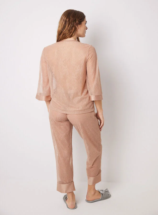 women'secret Long Nude Lace Pajamas