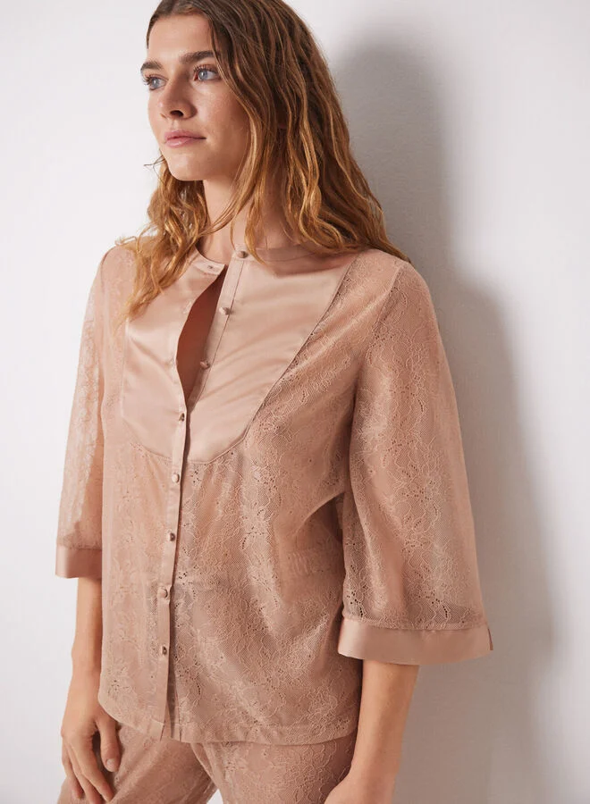 women'secret Long Nude Lace Pajamas
