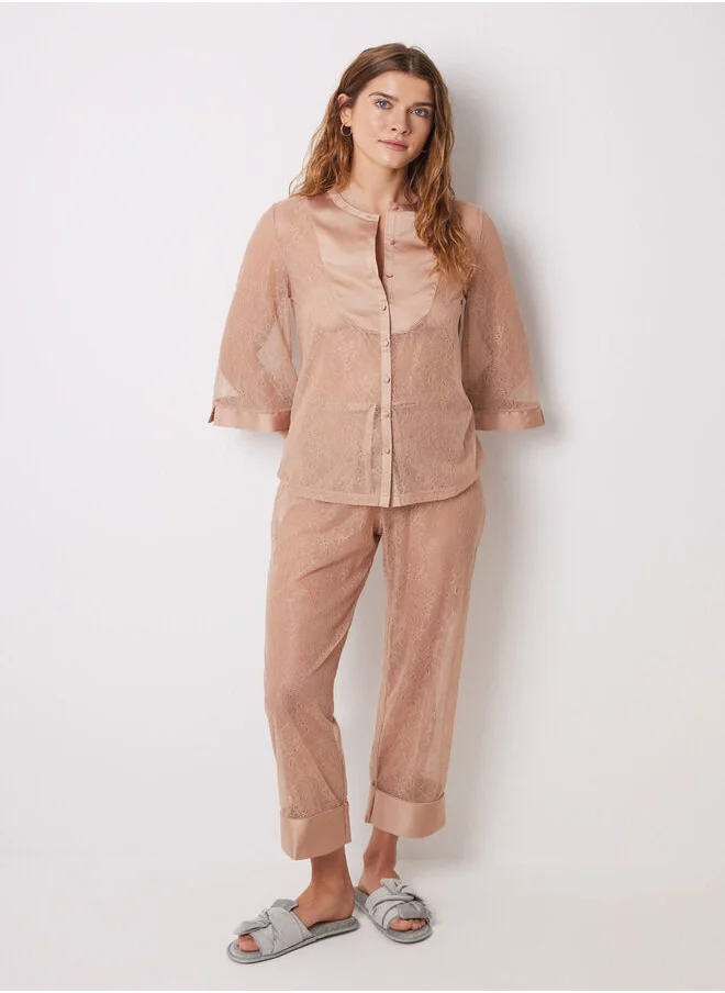 women'secret Long Nude Lace Pajamas