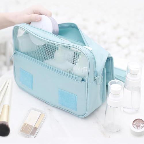 KUNFAIT Hanging Toiletry Bag with Hook for Travel | Waterproof Cosmetic Organizer with 4 Compartments | Compact Bathroom Storage Pouch for Men & Women (Sky Blue) - Image 4