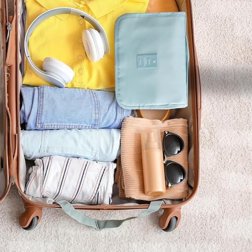 KUNFAIT Hanging Toiletry Bag with Hook for Travel | Waterproof Cosmetic Organizer with 4 Compartments | Compact Bathroom Storage Pouch for Men & Women (Sky Blue) - Image 5