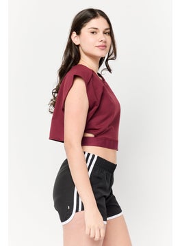 Adidas Women Sportswear Fit Cap Sleeve Training Crop Top, Maroon  - Image 4