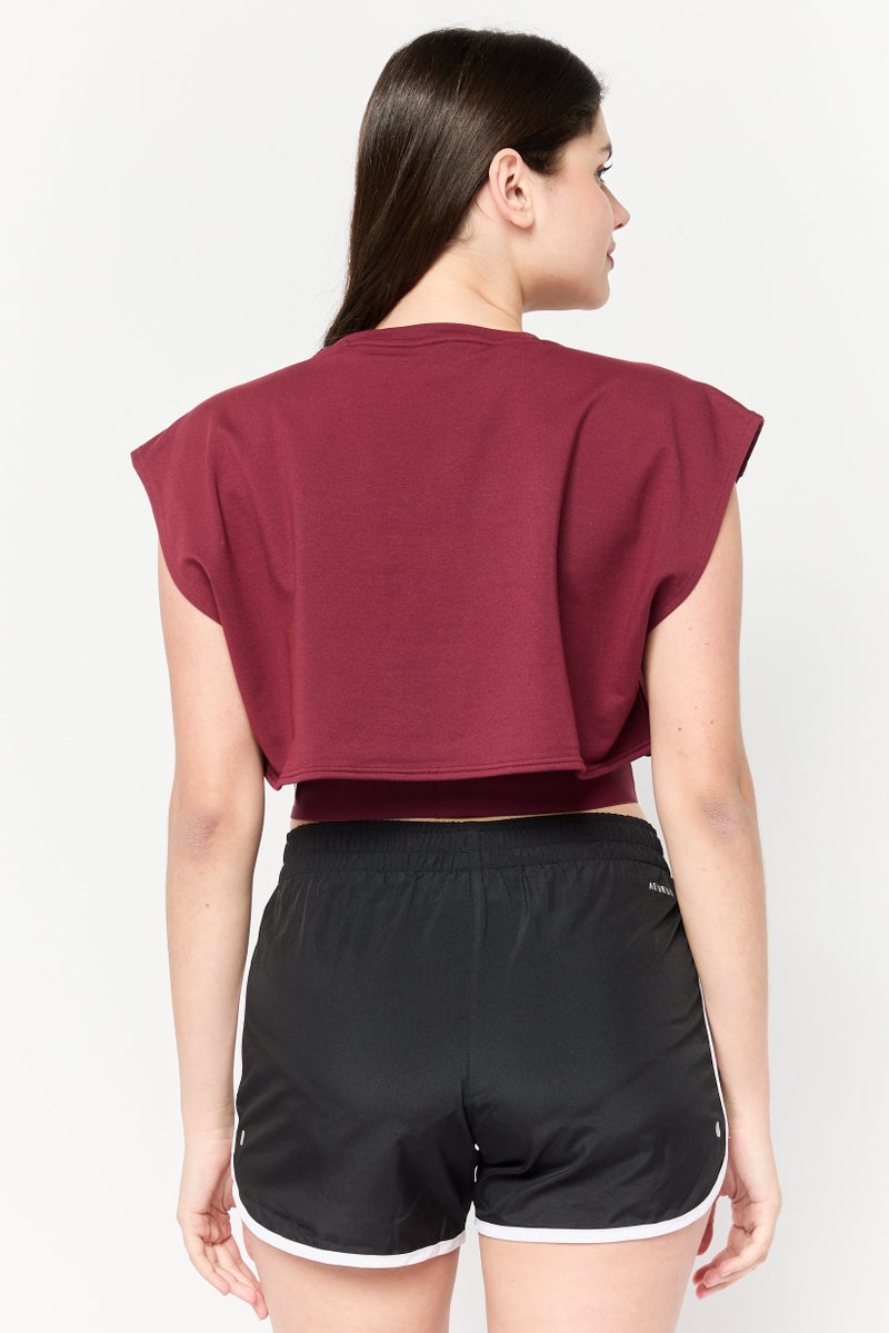 Adidas Women Sportswear Fit Cap Sleeve Training Crop Top, Maroon - Image 3