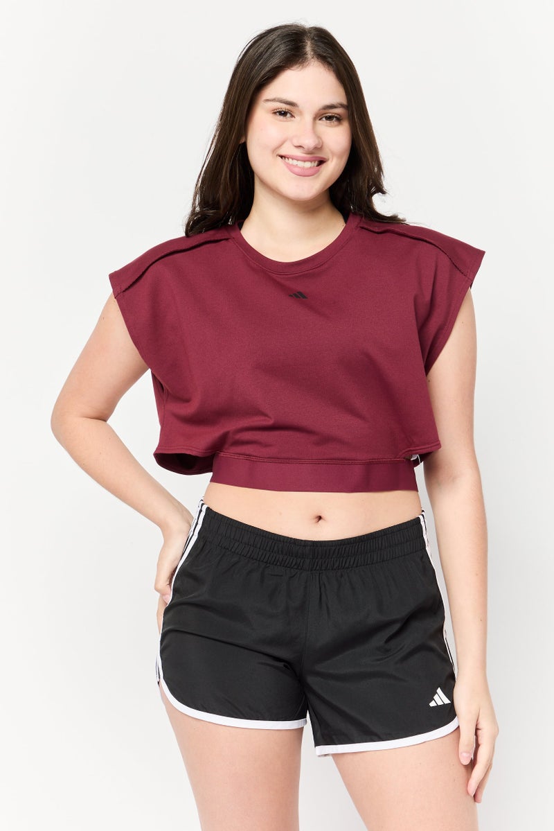 Adidas Women Sportswear Fit Cap Sleeve Training Crop Top, Maroon - Image 1