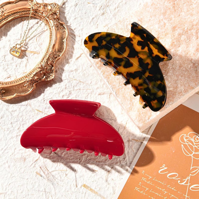Aileam Acetate Hair Claw Clips for Women,Red Tortoise shell hair clip French Design Strong Hold Non-Slip claw clips for Thick Hair, 2 Pack - Image 4