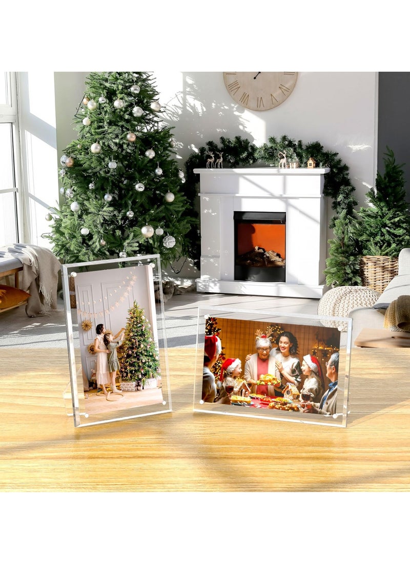 KASTWAVE - 3-Pack Acrylic Picture Frames 5x7, Clear Stand-Up Magnetic Frameless Lucite Frames, Transparent Floating Cubes for Home Office, Horizontal/Vertical Display - Image 1
