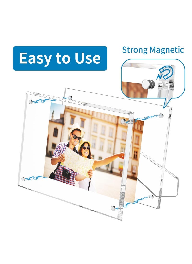 KASTWAVE - 3-Pack Acrylic Picture Frames 5x7, Clear Stand-Up Magnetic Frameless Lucite Frames, Transparent Floating Cubes for Home Office, Horizontal/Vertical Display - Image 1