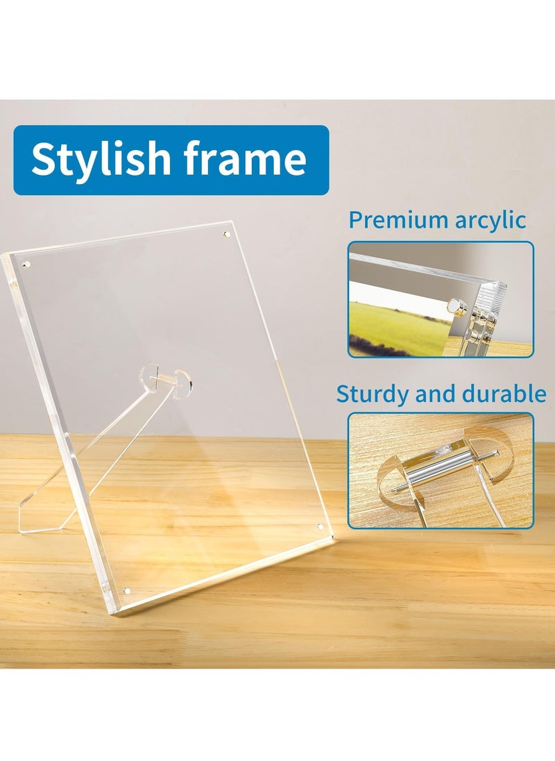 KASTWAVE - 3-Pack Acrylic Picture Frames 5x7, Clear Stand-Up Magnetic Frameless Lucite Frames, Transparent Floating Cubes for Home Office, Horizontal/Vertical Display - Image 1