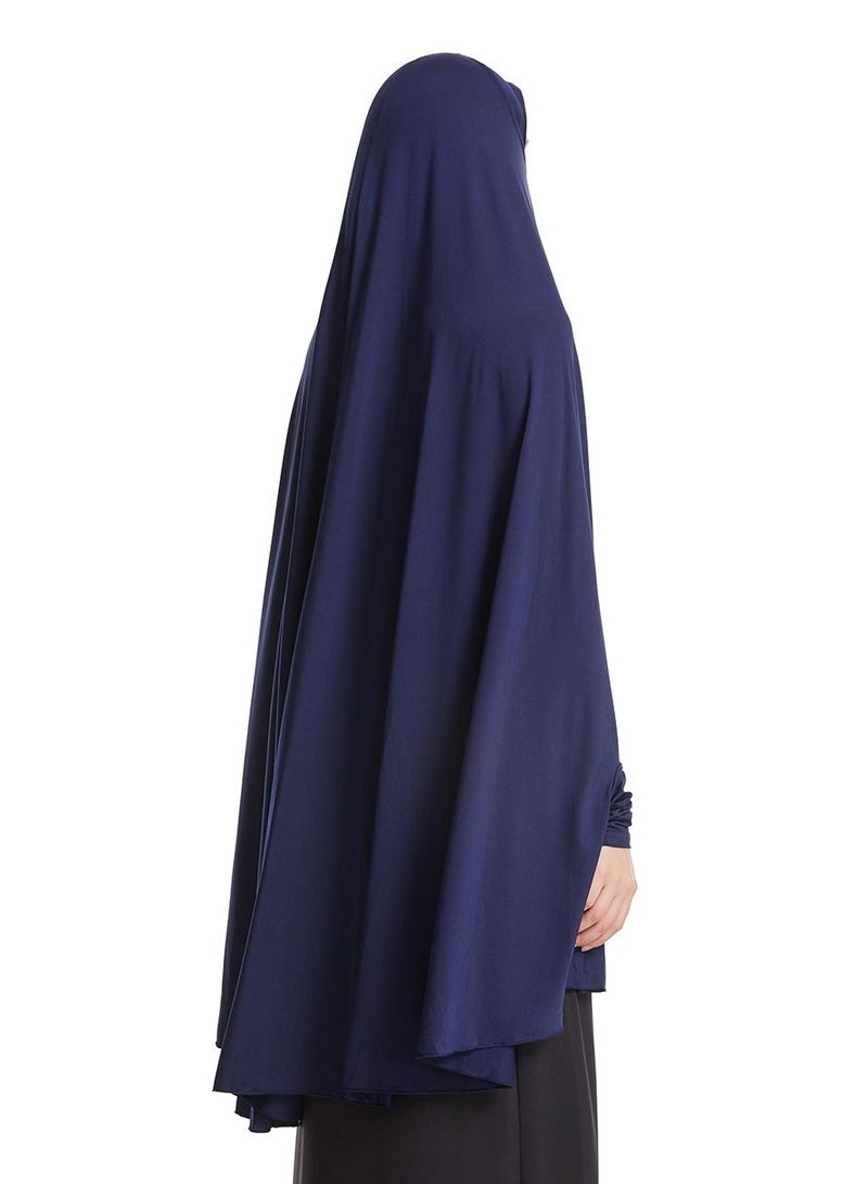 إسكدنيا Women's Solid Color Abaya Batwing Sleeve Thobe Robe With Hijab Navy Blue  - Image 2
