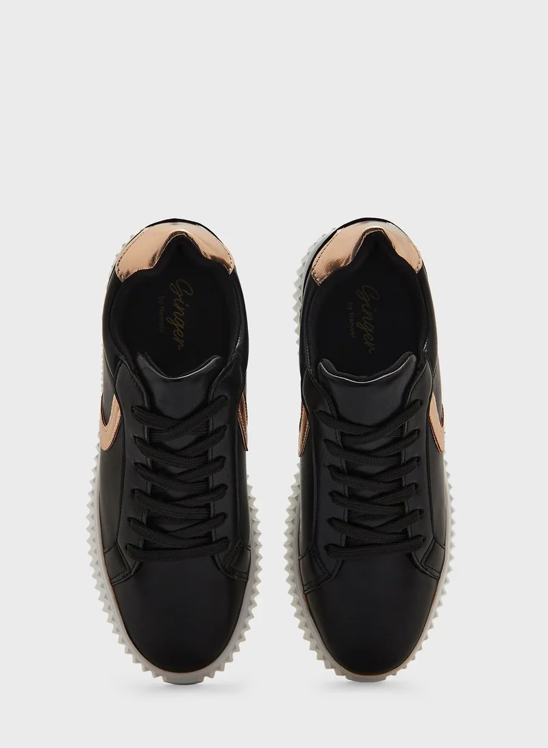 Ginger Metallic Detail Stacked Sole Sneaker