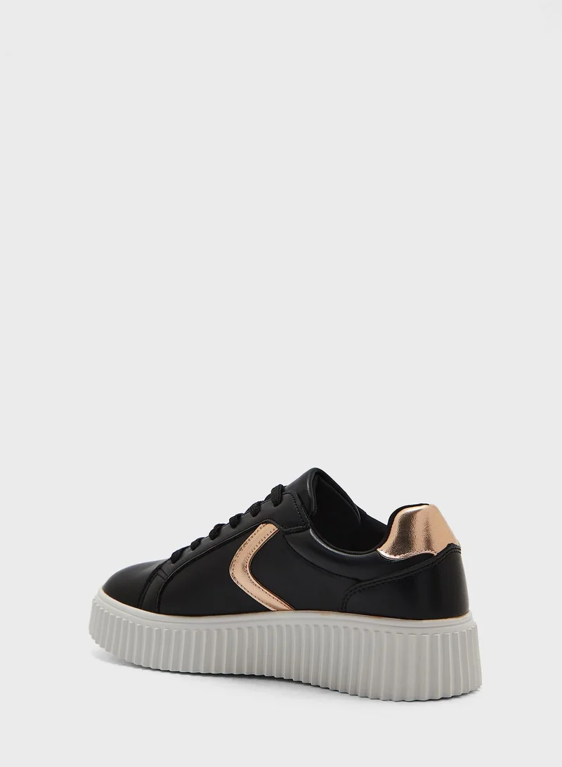 Ginger Metallic Detail Stacked Sole Sneaker