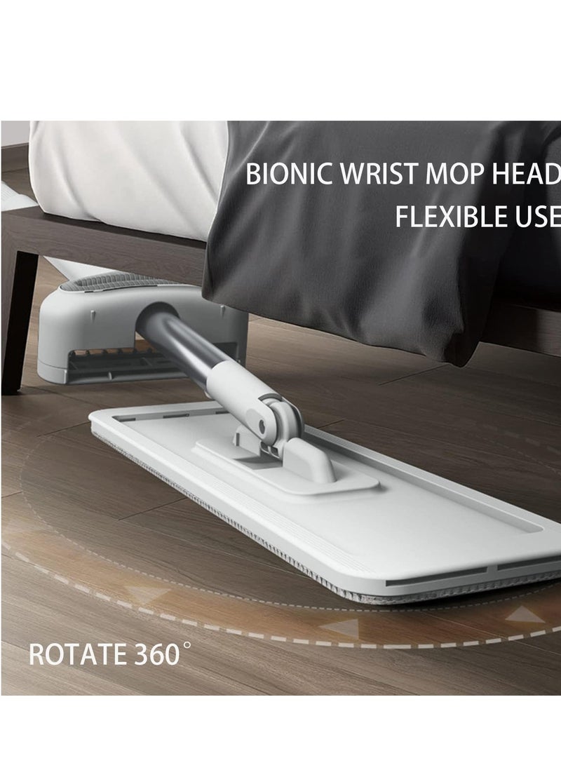 MIXDE 360 Hands-Free Self Wringing Floor Cleaning Mop, Flat Mop - Microfiber with 4 x Washable Pads, Hand Washing Free for Hardwood and Window, White - Image 2
