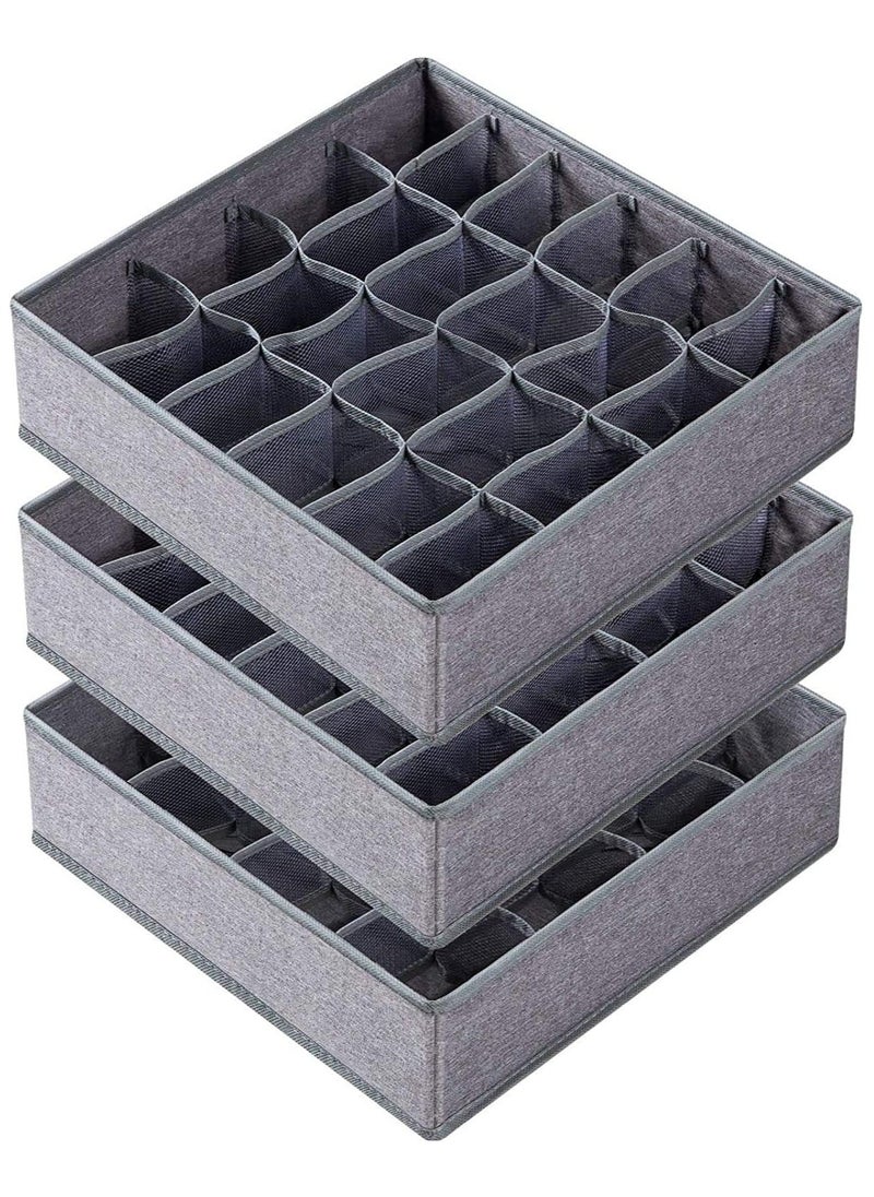 YIM-VIBEHAUS - 3 Packs Underwear Sock Organizer for Drawer, 64 Cell Foldable Closet Organizer Divider Cabinet Organizer Underwear Storage Boxes for Storing Socks, Handkerchiefs, Ties, Belts (24+24+16 Cell, Grey) - Image 1