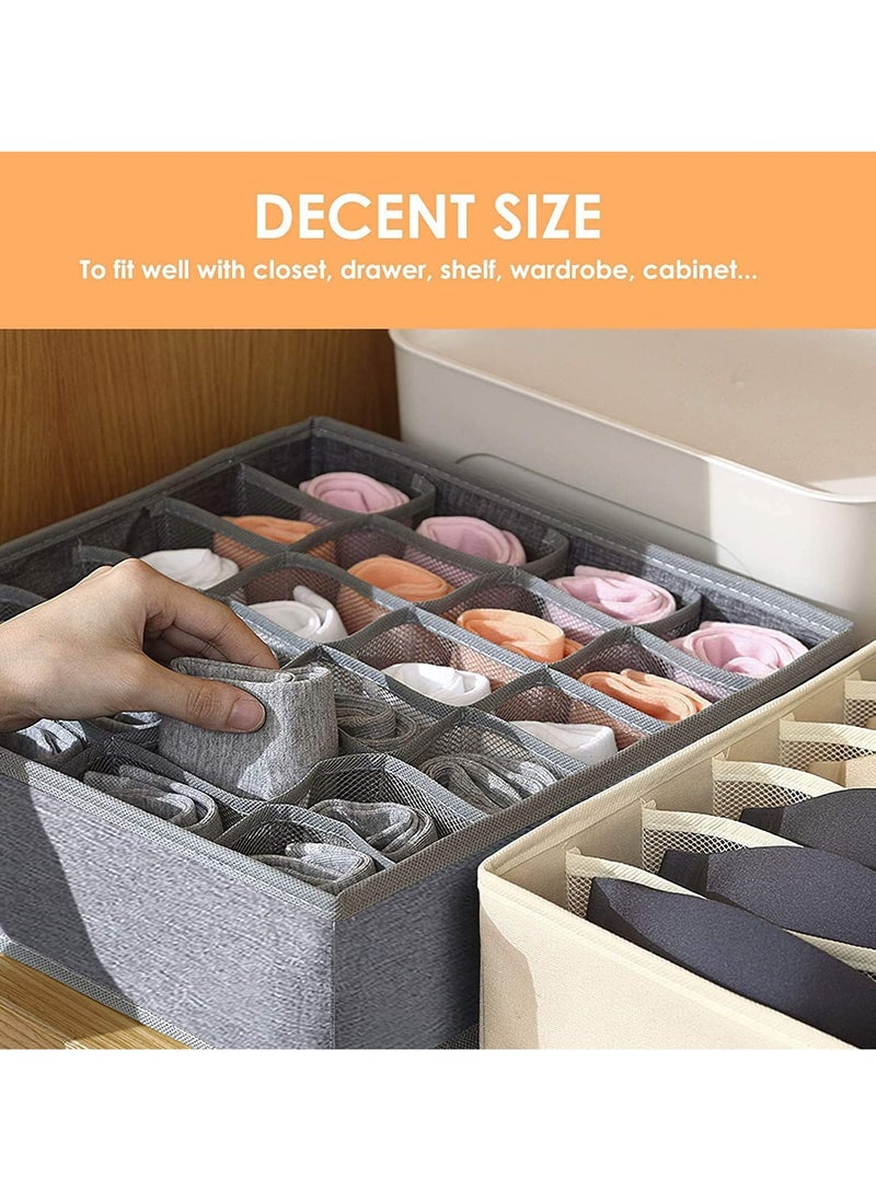YIM-VIBEHAUS - 3 Packs Underwear Sock Organizer for Drawer, 64 Cell Foldable Closet Organizer Divider Cabinet Organizer Underwear Storage Boxes for Storing Socks, Handkerchiefs, Ties, Belts (24+24+16 Cell, Grey) - Image 1