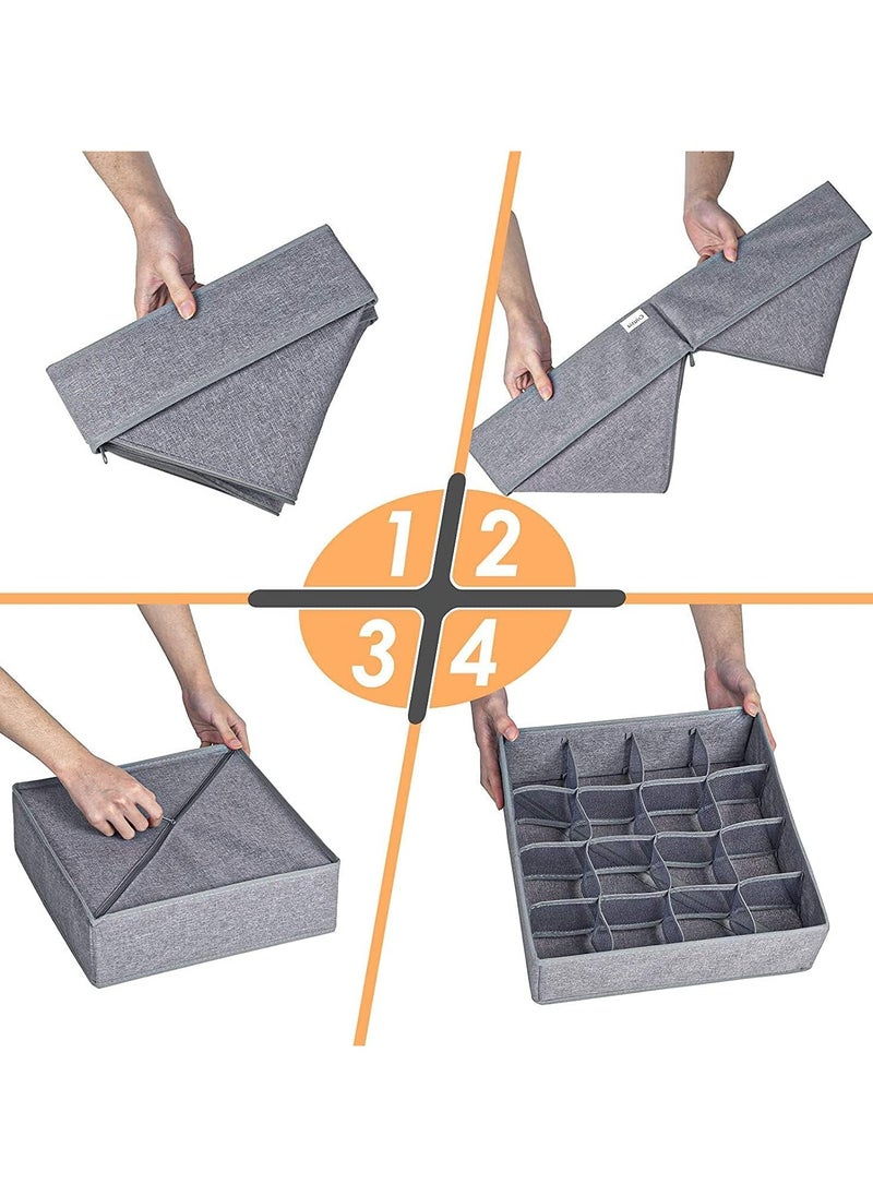 YIM-VIBEHAUS - 3 Packs Underwear Sock Organizer for Drawer, 64 Cell Foldable Closet Organizer Divider Cabinet Organizer Underwear Storage Boxes for Storing Socks, Handkerchiefs, Ties, Belts (24+24+16 Cell, Grey) - Image 1