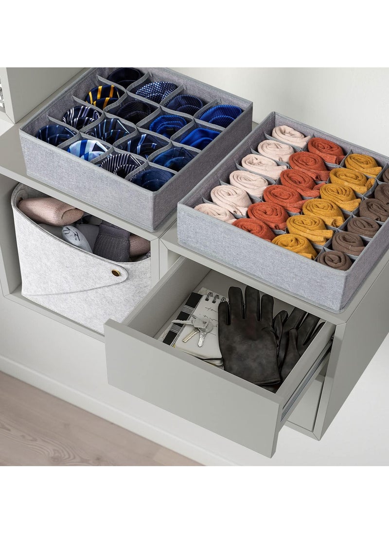 YIM-VIBEHAUS - 3 Packs Underwear Sock Organizer for Drawer, 64 Cell Foldable Closet Organizer Divider Cabinet Organizer Underwear Storage Boxes for Storing Socks, Handkerchiefs, Ties, Belts (24+24+16 Cell, Grey) - Image 1
