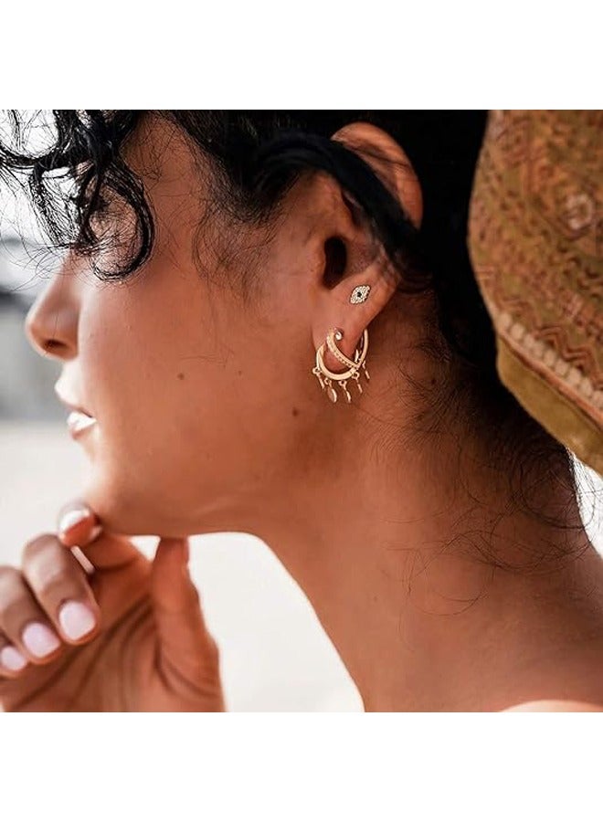 Mevecco Women Huggie Hoop Earrings Gold Ear Stud Cuff 14K Gold Filled Small Boho Beach Simple Delicate Handmade Hypoallergenic Jewelry Gift - Image 2