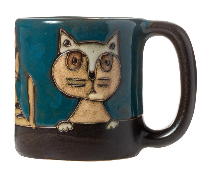 Mara Stoneware Mara Stoneware Teal Cats Kittens Kitties 16oz Handcrafted Mug
