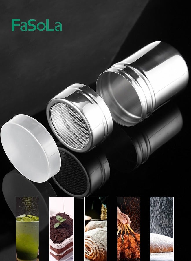Fasola Stainless Steel Sugar Maker Cocoa Powder and Coffee Sprinkles Sugar Canister with Lid Flour Mesh Sieve Sugar Mesh Seasoning Jar Flour Mesh Seasoning Jar 6.6*10cm - Image 1