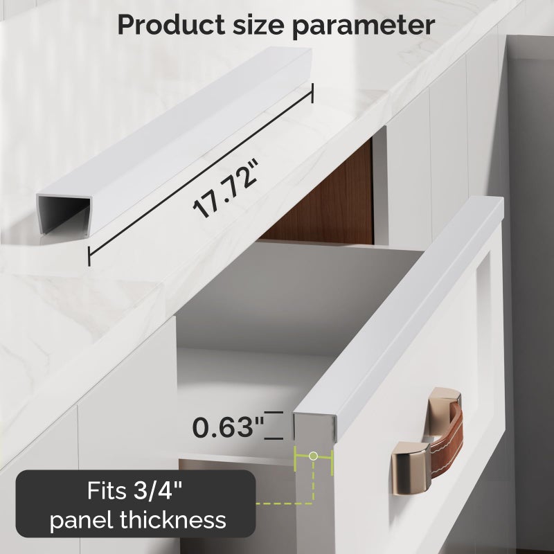 Magicheap Snugly Fit 18" Length Cabinet Door Protector, Flexible Slip-On Plastic Edge Guard, Thin Edge Protectors to Prevent Wear, Chipping, Discoloration, Cabinet Bumpers, 3/4" Thick,White,2 PCS - Image 2