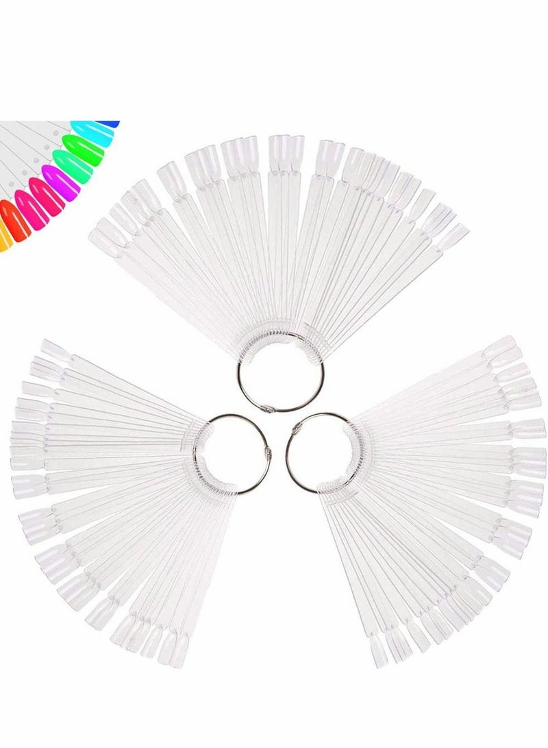 Excefore Clear Nail Swatch Sticks with Ring, Fan Shape Nail Art Polish Display Tips, False Nail Sample Sticks, Nail Practice Color Display, Transparent Polish Board for Nail, 150 Pcs - Image 1