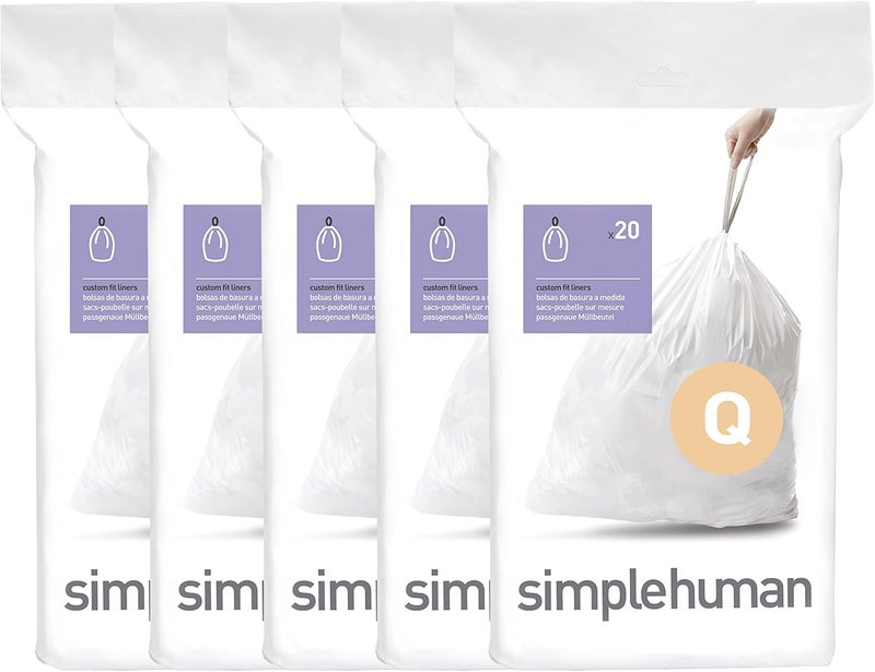 Simple Human Code Q 100 Count, Dispenser Pack Custom Fit Liners, Drawstring Trash Bags, 50-65 Liter / 13-17 Gallon, White - Image 1