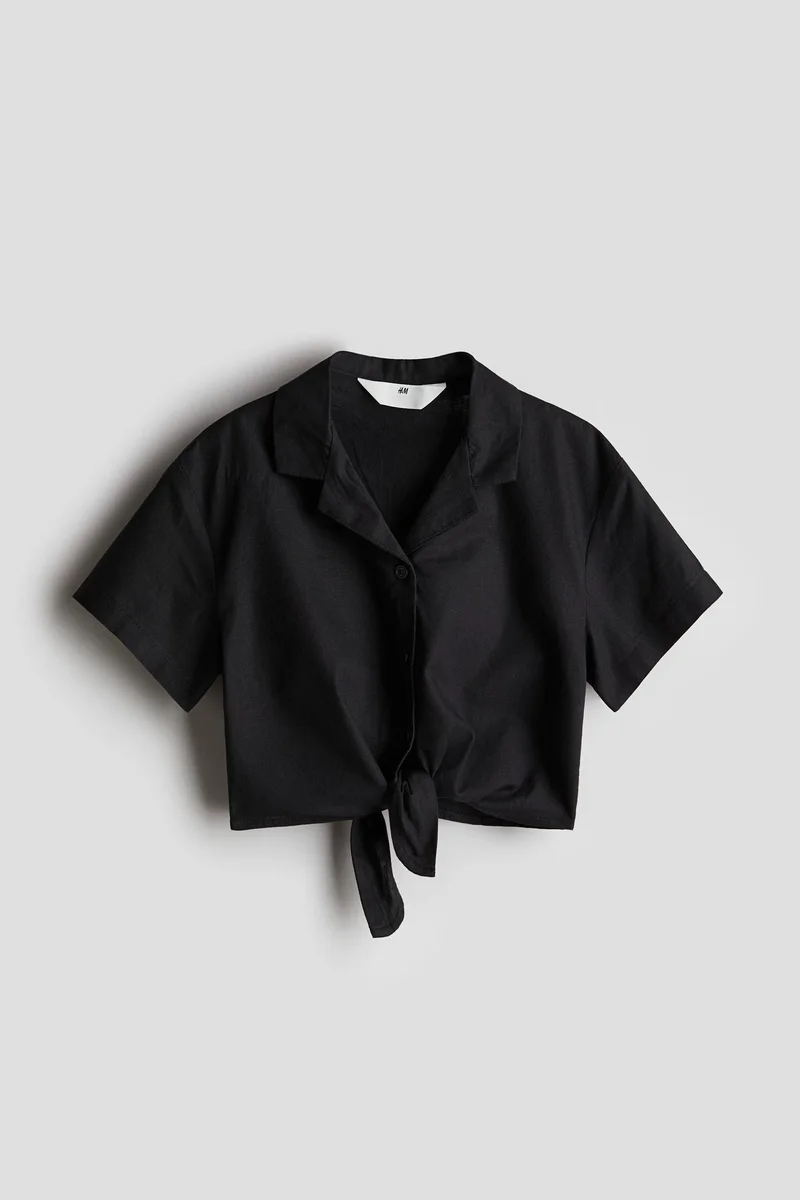 H&M Cropped knot-detail shirt