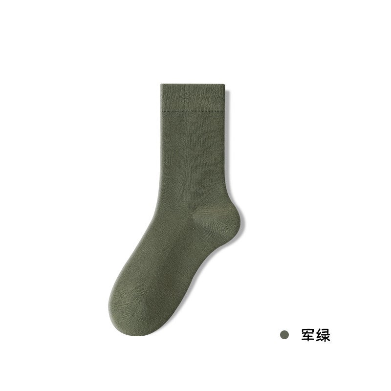 Mens Mid-calf Socks Pure Cotton Unisex Anti-odor Antibacterial Business Socks Wholesale Non-slip High Quality Elastic Ice Silk Army Green  - Image 1