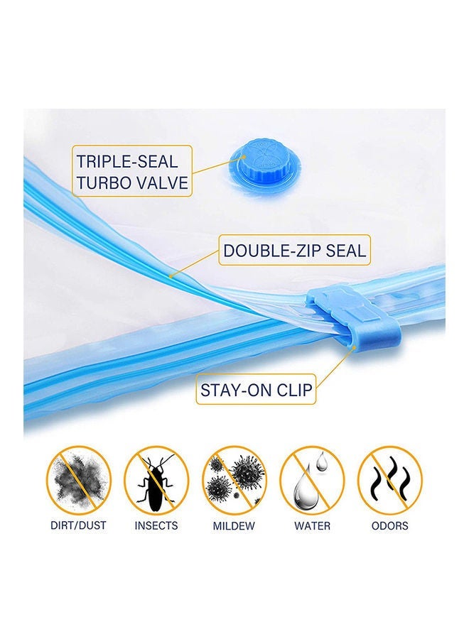 5-Pack Reusable Vacuum Storage Bags With Travel Hand Pump White/Blue 100x80cm - Image 4