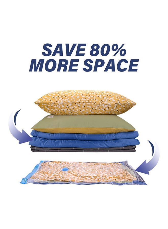 5-Pack Reusable Vacuum Storage Bags With Travel Hand Pump White/Blue 100x80cm - Image 3