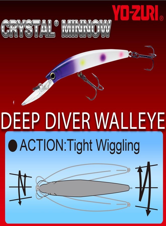 DUEL Yo-Zuri Crystal Minnow Deep Diver Walleye (F) 90mm 4-3/8" White Floating Deep Diver Lure - Image 3