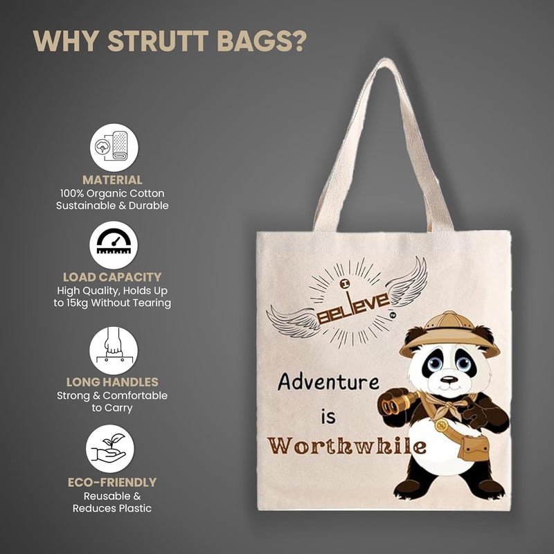 STRUTT Foldable Canvas Tote Bag for Women, Tote Bag for College Girls,100% Organic Cotton Reusable Shopping Bag for Grocery, Eco-Friendly Multi-Purpose Bag for Travel & Daily Use - in Adventure - Image 2