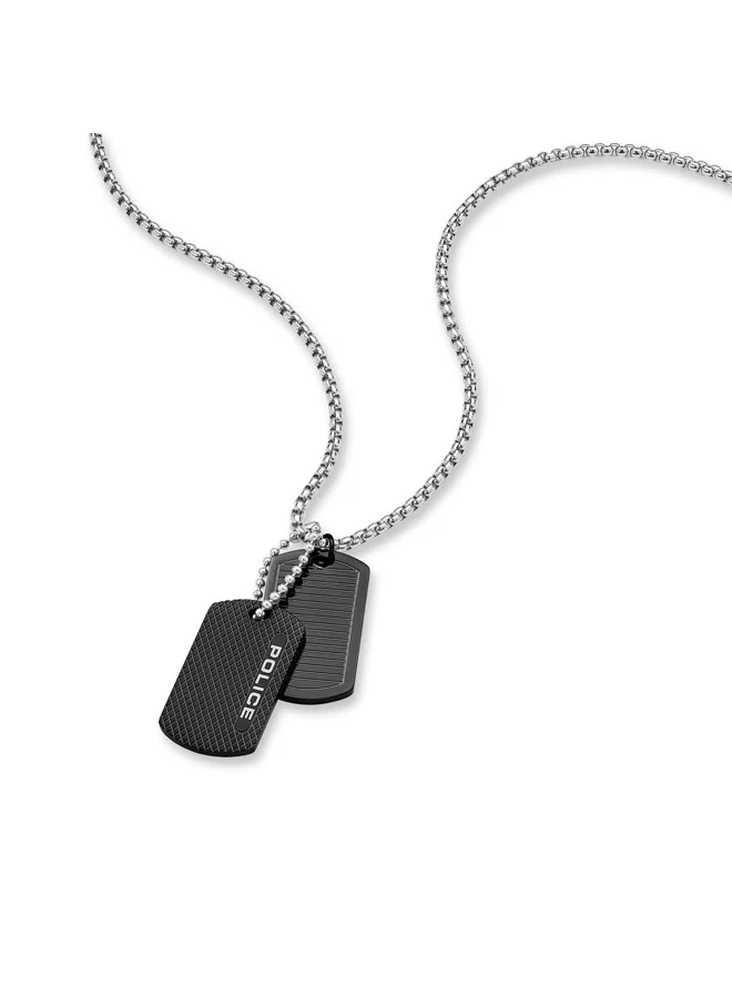 Police Duet Necklace  Dual Black Tag Pendants with Signature, Bold and Refined Modern Accessory