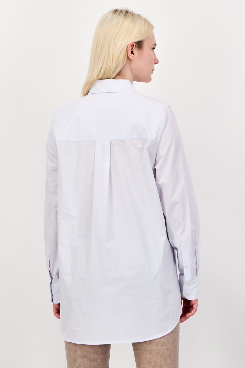 NAH/ Studio Women Regular Fit Long Sleeve Plain Casual Shirt, White - Image 3