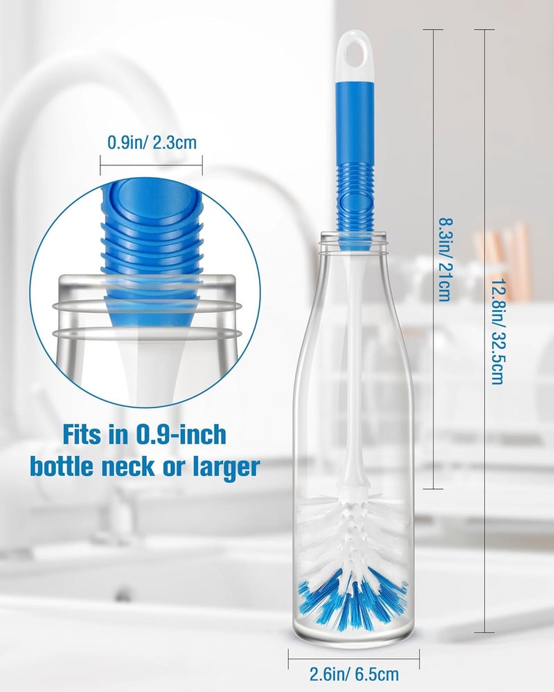 YeuDeuy Bottle Brush Cleaner Long Handle Bottle Brush with Dual Function Bristles for Water Bottles Glasswares Mugs Sports Bottles Baby Bottles Blue 3pcs - Image 3