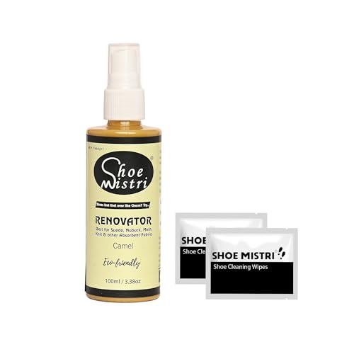 Shoe Mistri Shoe Renovator and Shoes Cleaning Wipes Liquid Shoe Polish Spray Shoe Shine Color Suitable for Suede Nubuck Canvas Knit and most other absorbent Fabrics Camel - Image 1