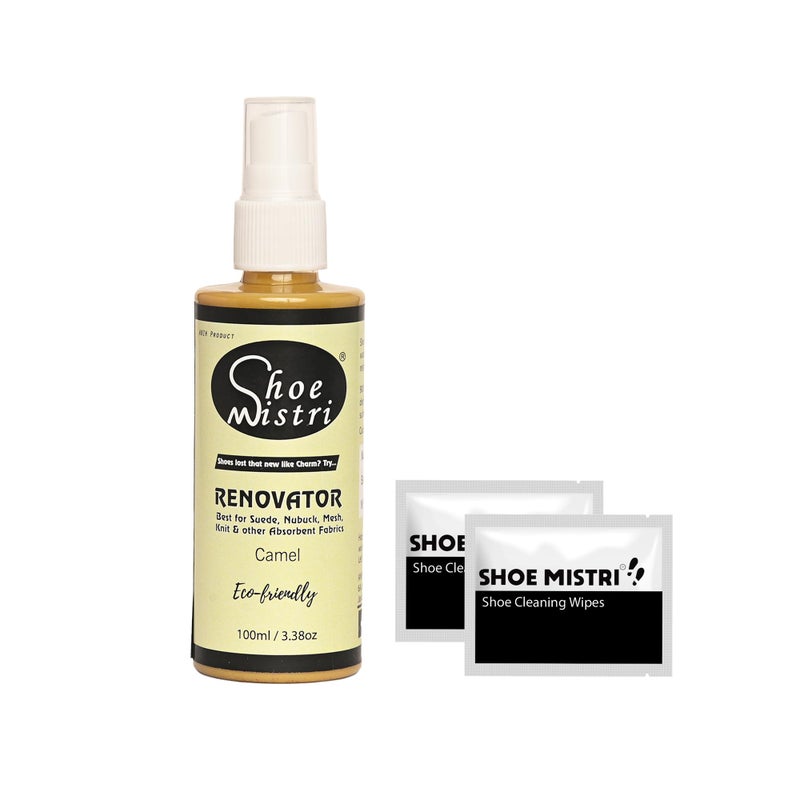 Shoe Mistri Shoe Renovator and Shoes Cleaning Wipes Liquid Shoe Polish Spray Shoe Shine Color Suitable for Suede Nubuck Canvas Knit and most other absorbent Fabrics Camel - Image 2