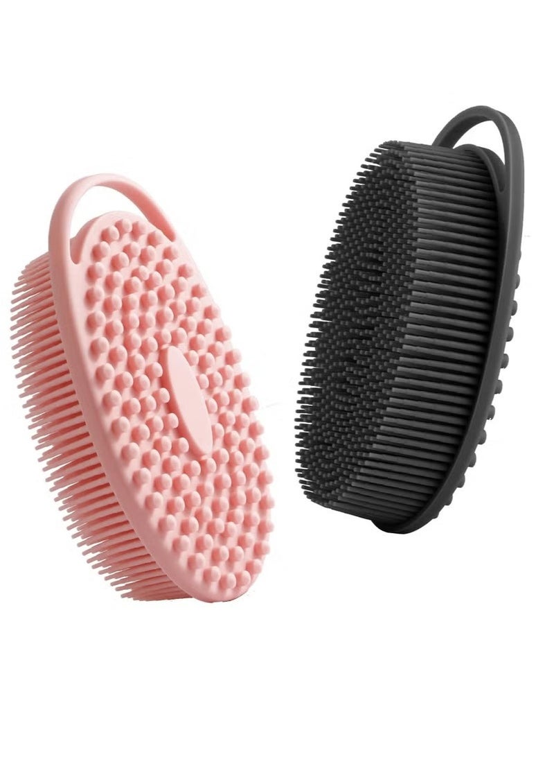 2 Pcs Silicone Body Scrubber, Loofah Exfoliating Body Scrubber, Silicone Loofah Shower Body Scrubber 2 Pack, 2 in 1 Body Exfoliator Scrubber With Handle Body Scrub Bath Scrubber Scalp Massager Shampoo Brush - Image 1