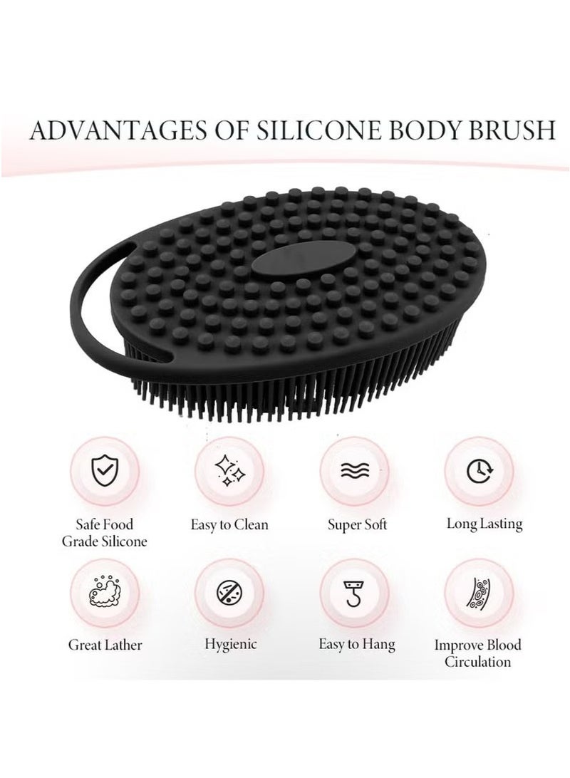 2 Pcs Silicone Body Scrubber, Loofah Exfoliating Body Scrubber, Silicone Loofah Shower Body Scrubber 2 Pack, 2 in 1 Body Exfoliator Scrubber With Handle Body Scrub Bath Scrubber Scalp Massager Shampoo Brush - Image 3