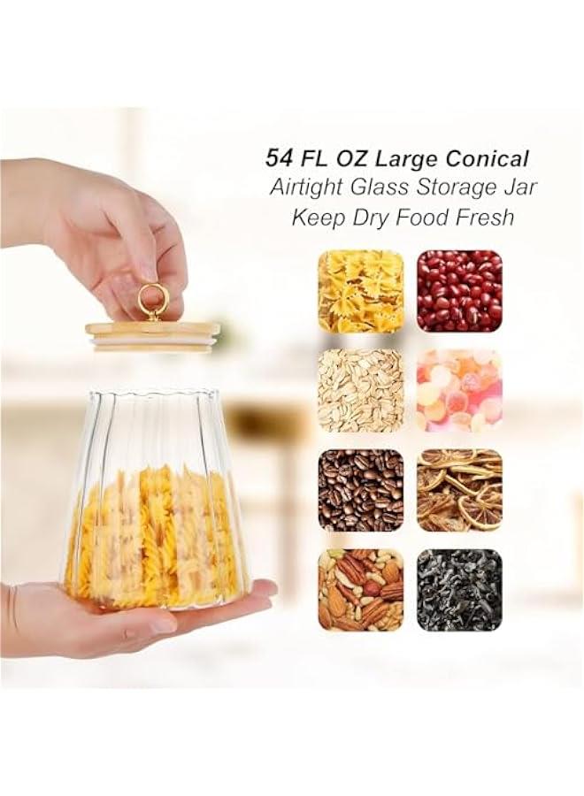 هوكور اي بين علبة قهوة زجاجية محكمة الغلق لتخزين المكسرات مع غطاء من الخيزران ومقبض معدني سهل الإمساك 700 مل، 23 اونصة سائلة (مخروطي) - Image 2