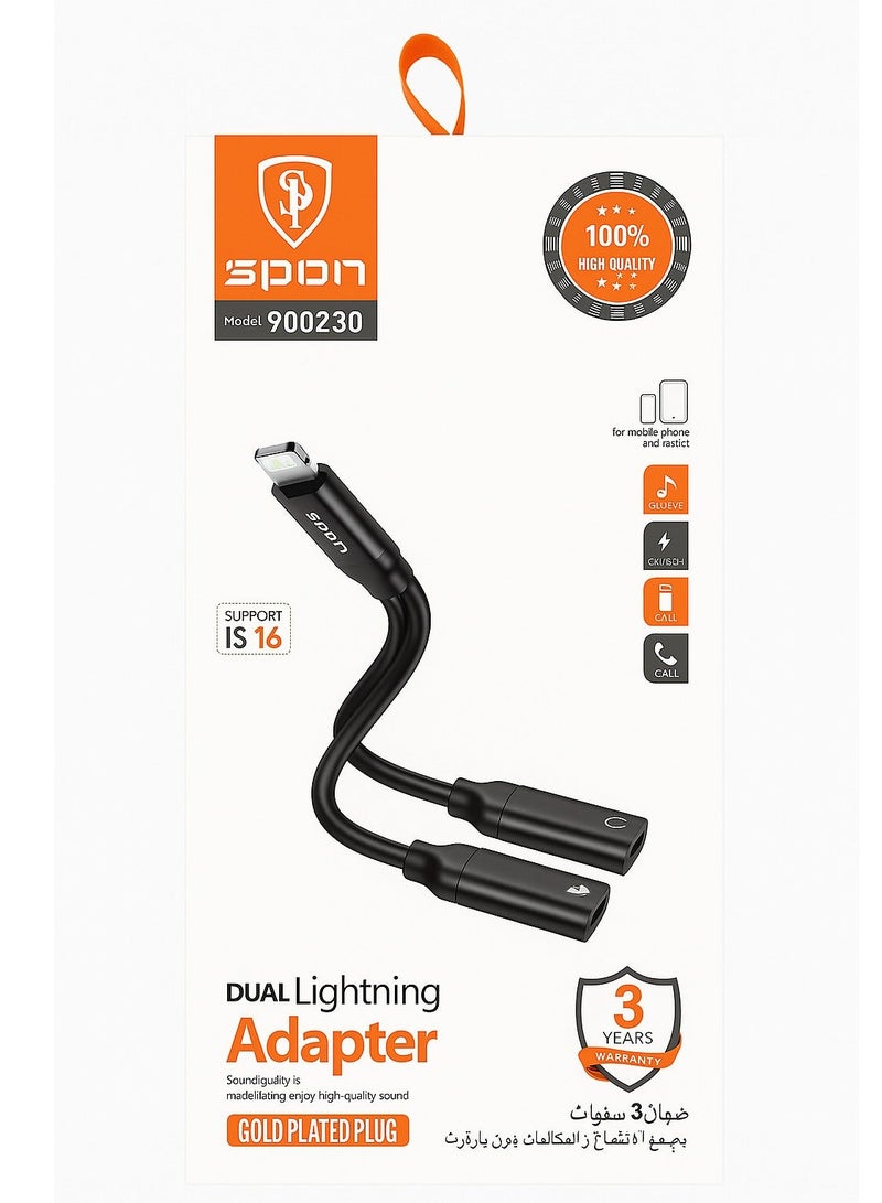 SPON Dual Lightning Adapter for iPhone | SPON Model 900230 | Charge & Listen Simultaneously | Gold-Plated Plug | Supports Calls | 3-Year Warranty - Image 3