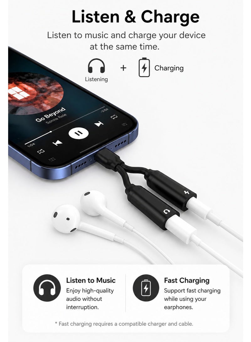 SPON Dual Lightning Adapter for iPhone 2 in 1 – Charge & Listen Simultaneously – Supports Calls – Lightning to Dual Converter – High Quality Sound - Image 2
