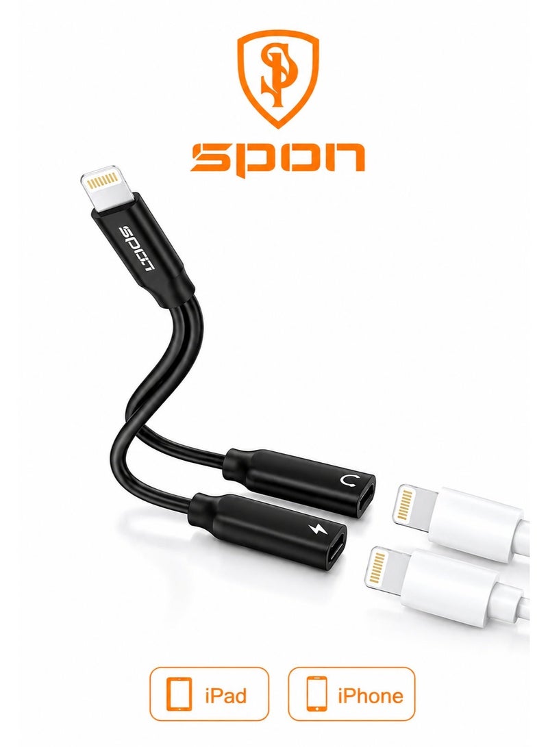 SPON Dual Lightning Adapter for iPhone 2 in 1 – Charge & Listen Simultaneously – Supports Calls – Lightning to Dual Converter – High Quality Sound - Image 1