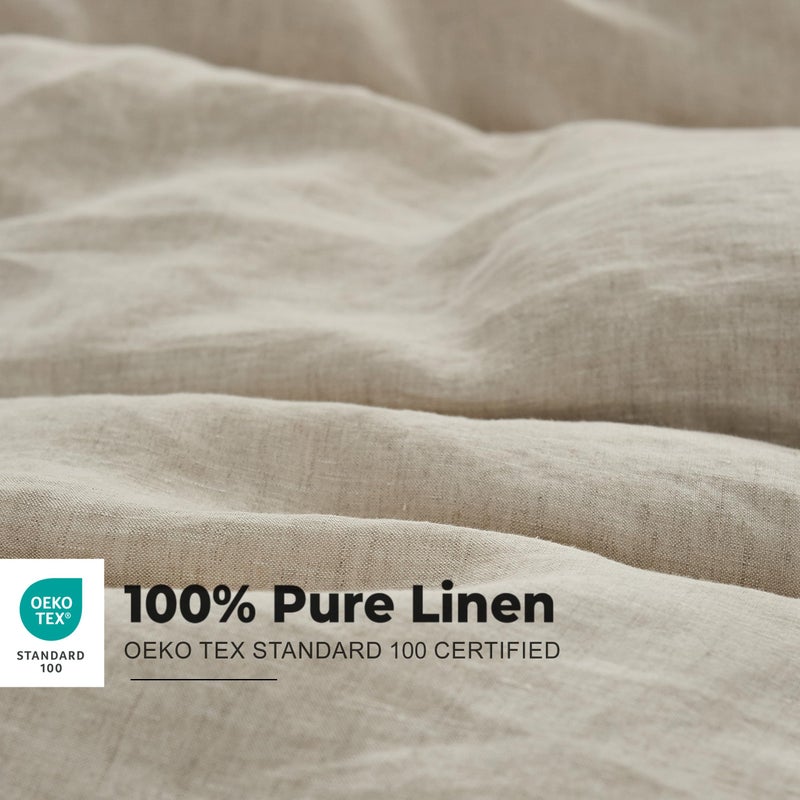 Simple&Opulence مجموعة أغطية لحاف من الكتان المغسول 100% من Simple&Opulence مع تطريز، 3 قطع مجموعة وسائد ناعمة مع إغلاق بأزرار، 1 غطاء لحاف و 2 غطاء وسادة (ملكي، كتان طبيعي) - Image 2