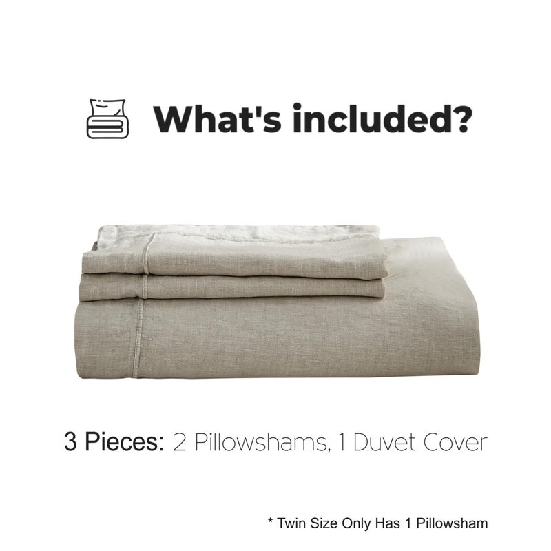 Simple&Opulence مجموعة أغطية لحاف من الكتان المغسول 100% من Simple&Opulence مع تطريز، 3 قطع مجموعة وسائد ناعمة مع إغلاق بأزرار، 1 غطاء لحاف و 2 غطاء وسادة (ملكي، كتان طبيعي) - Image 5