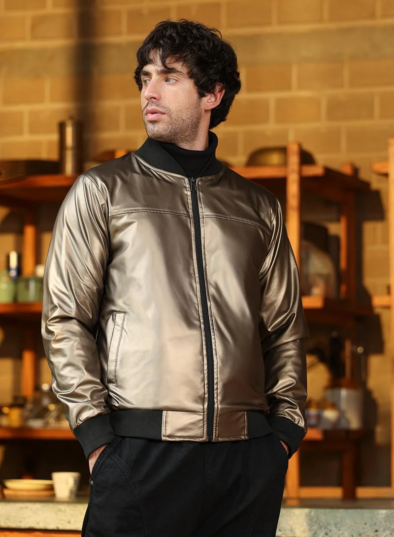 CAHOOT  Men's Antique Bronze Patent-Panel Bomber Jacket for Men | Best Price UAE