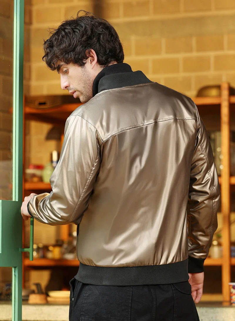 CAHOOT  Men's Antique Bronze Patent-Panel Bomber Jacket for Men | Best Price UAE